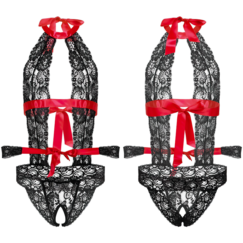 Sexy Gay Open Crotch Bodysuit Romper / Bodystocking Sleepwear with Bracelets - EVE's SECRETS
