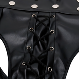 Sexy Gay PU Leather Lace Up Underwear / Open Butt Wetlook Bondage Shorts - EVE's SECRETS