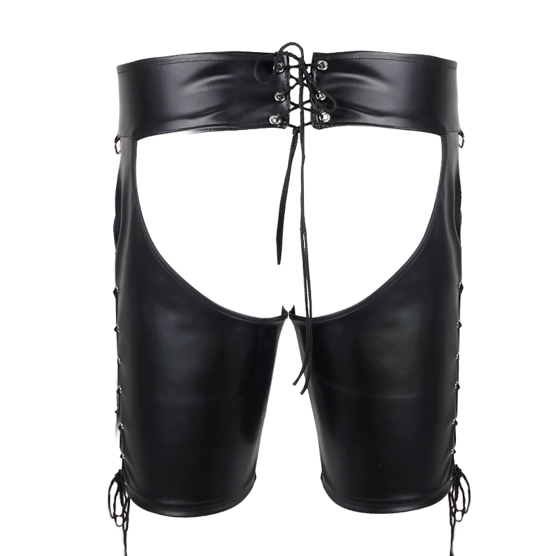 Sexy Open Butt Lace-Up Shorts / Men's PU Leather Bondage Underwear - EVE's SECRETS
