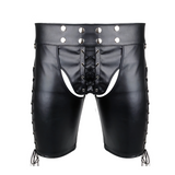 Sexy Open Butt Lace-Up Shorts / Sous-vêtements de bondage en cuir PU pour hommes