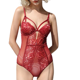 Sexy Hollow Bodycon with Flowers Lace / Erotic Bodysuit with Embroidery / Women's Push Up Bra Set - EVE's SECRETS