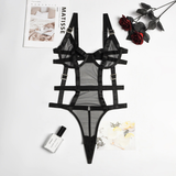 Sexy Hollow Out Bodysuit for Women / Erotic Female Black Transparent Bodysuits with Thong - EVE's SECRETS