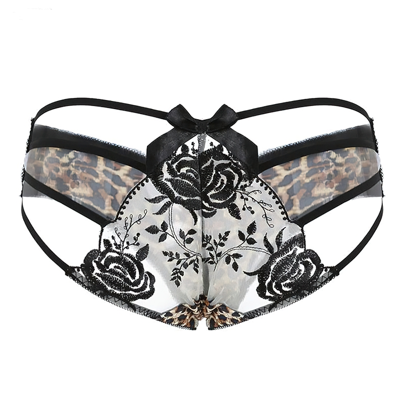 Sexy Hollow Panties With Rose Flower For Women / Breathable Transparent Lace Underwear - EVE's SECRETS