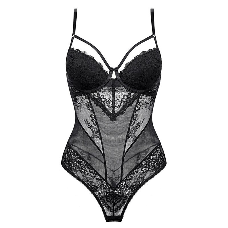 Sexy Lace Hollow Bodysuit with Embroidery / Ladies Temptation Sleeveless Jumpsuit - EVE's SECRETS
