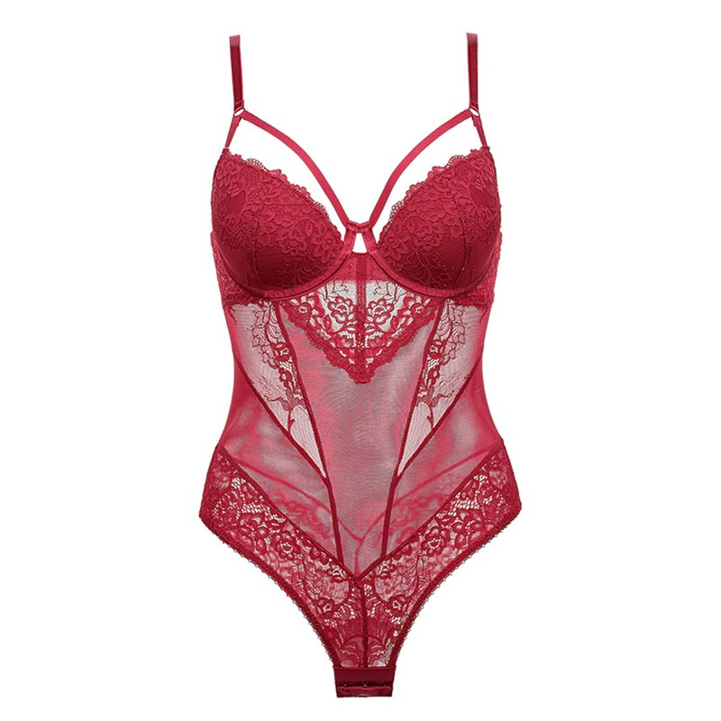 Sexy Lace Hollow Bodysuit with Embroidery / Ladies Temptation Sleeveless Jumpsuit - EVE's SECRETS
