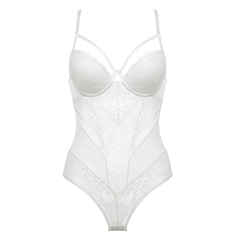 Sexy Lace Hollow Bodysuit with Embroidery / Ladies Temptation Sleeveless Jumpsuit - EVE's SECRETS