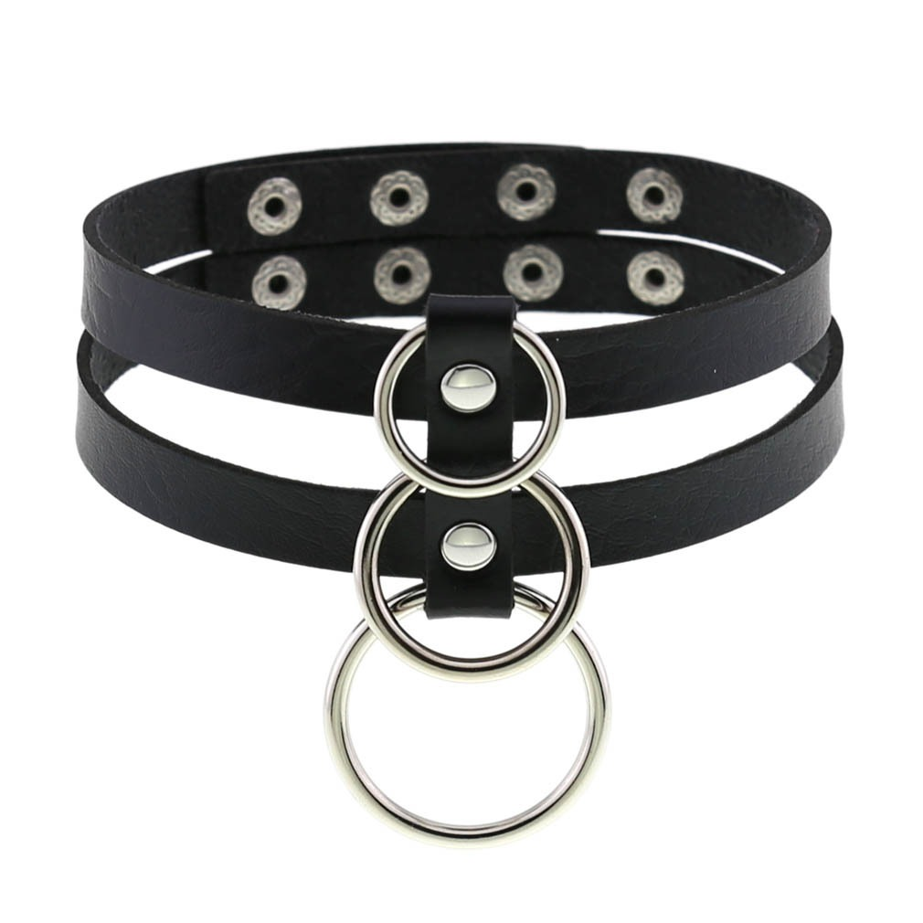 Sexy Layered Choker / Cosplay Necklace with Metal Rings / BDSM Aesthetic Accessories - EVE's SECRETS