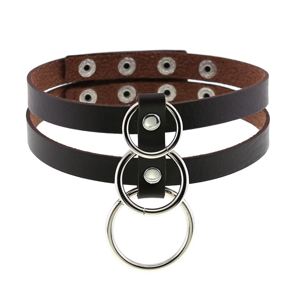 Sexy Layered Choker / Cosplay Necklace with Metal Rings / BDSM Aesthetic Accessories - EVE's SECRETS