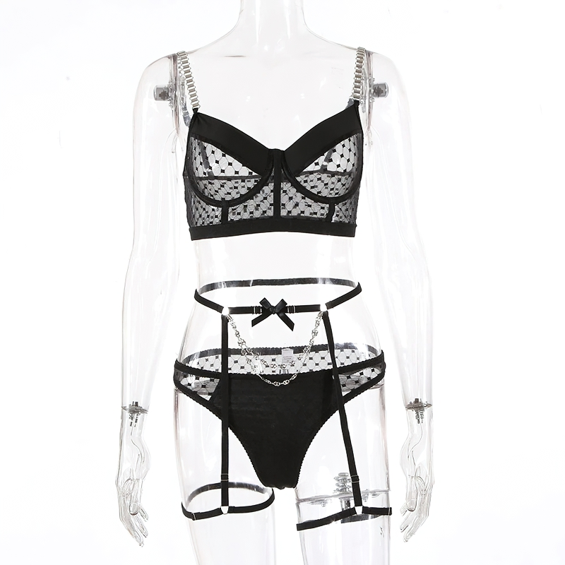 Sexy Lingerie For Women / Luxury Lace Bra And Panty Set With Chain Garters - EVE's SECRETS