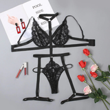 Sexy Lingerie Hollow Out Brief Sets With Garters / Women's Black Seamless Bra Set with Underwire - EVE's SECRETS