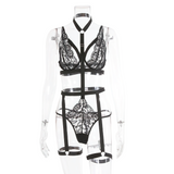 Sexy Lingerie Hollow Out Brief Sets With Garters / Women's Black Seamless Bra Set with Underwire - EVE's SECRETS