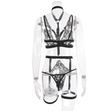 Sexy Lingerie Hollow Out Brief Sets With Garters / Women's Black Seamless Bra Set with Underwire - EVE's SECRETS