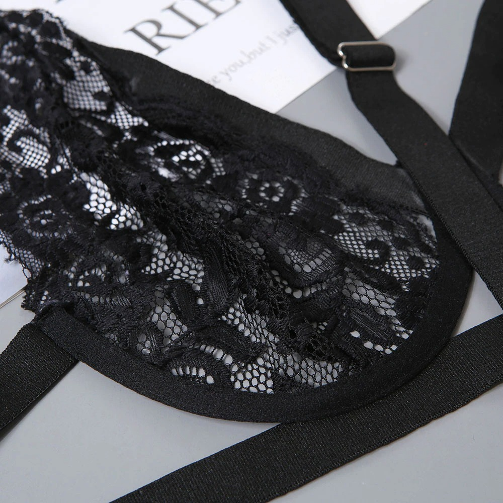 Sexy Lingerie Hollow Out Brief Sets With Garters / Women's Black Seamless Bra Set with Underwire - EVE's SECRETS