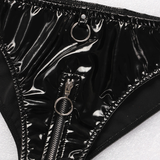 Sexy Low Waist Wet Look Briefs with Zipper Crotch / Shiny Panties with Rings / Women's Underwear - EVE's SECRETS