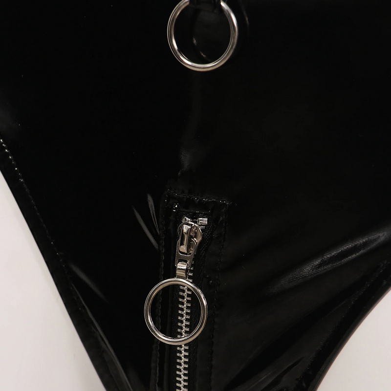 Sexy Low Waist Wet Look Briefs with Zipper Crotch / Shiny Panties with Rings / Women's Underwear - EVE's SECRETS