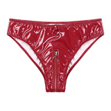Sexy Low Waist Wet Look Briefs with Zipper Crotch / Shiny Panties with Rings / Women's Underwear - EVE's SECRETS