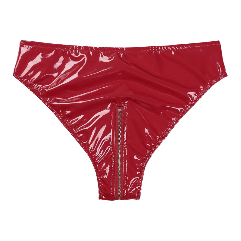 Sexy Low Waist Wet Look Briefs with Zipper Crotch / Shiny Panties with Rings / Women's Underwear - EVE's SECRETS