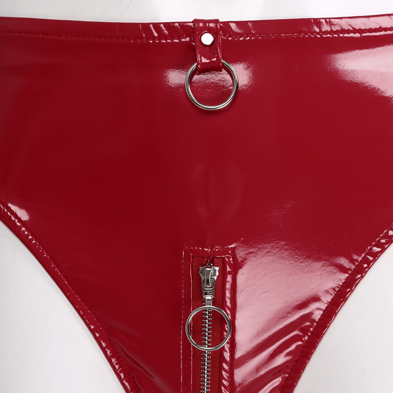 Sexy Low Waist Wet Look Briefs with Zipper Crotch / Shiny Panties with Rings / Women's Underwear - EVE's SECRETS
