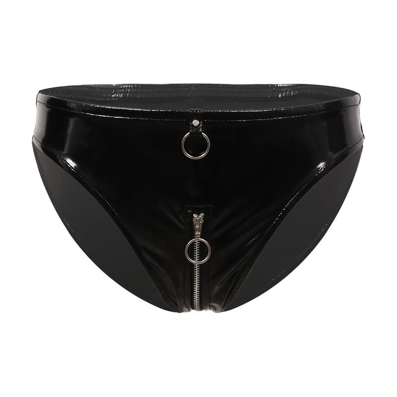 Sexy Low Waist Wet Look Briefs with Zipper Crotch / Shiny Panties with Rings / Women's Underwear - EVE's SECRETS
