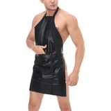 Tablier aspect mouillé pour hommes sexy / sous-vêtements érotiques masculins dos nu / costume avec entrejambe ouverte