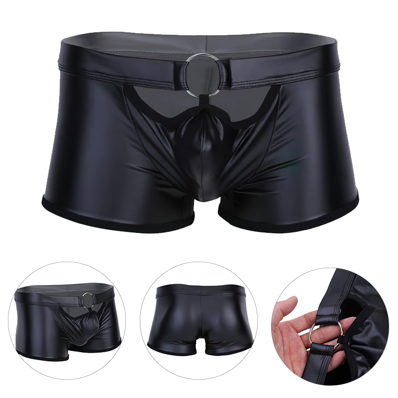 Sexy Men's Wetlook PU Leather Underwear / O-Ring Open Legs Hot Gay Panties - EVE's SECRETS