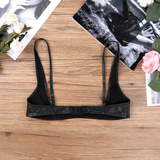 Sexy Open Cup Bra in Black Color / Faux Leather Wire-Free Shelf Bra / Female Erotic Lingerie - EVE's SECRETS