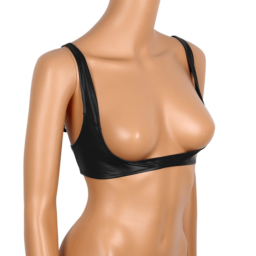Sexy Open Cup Bra in Black Color / Faux Leather Wire-Free Shelf Bra / Female Erotic Lingerie - EVE's SECRETS