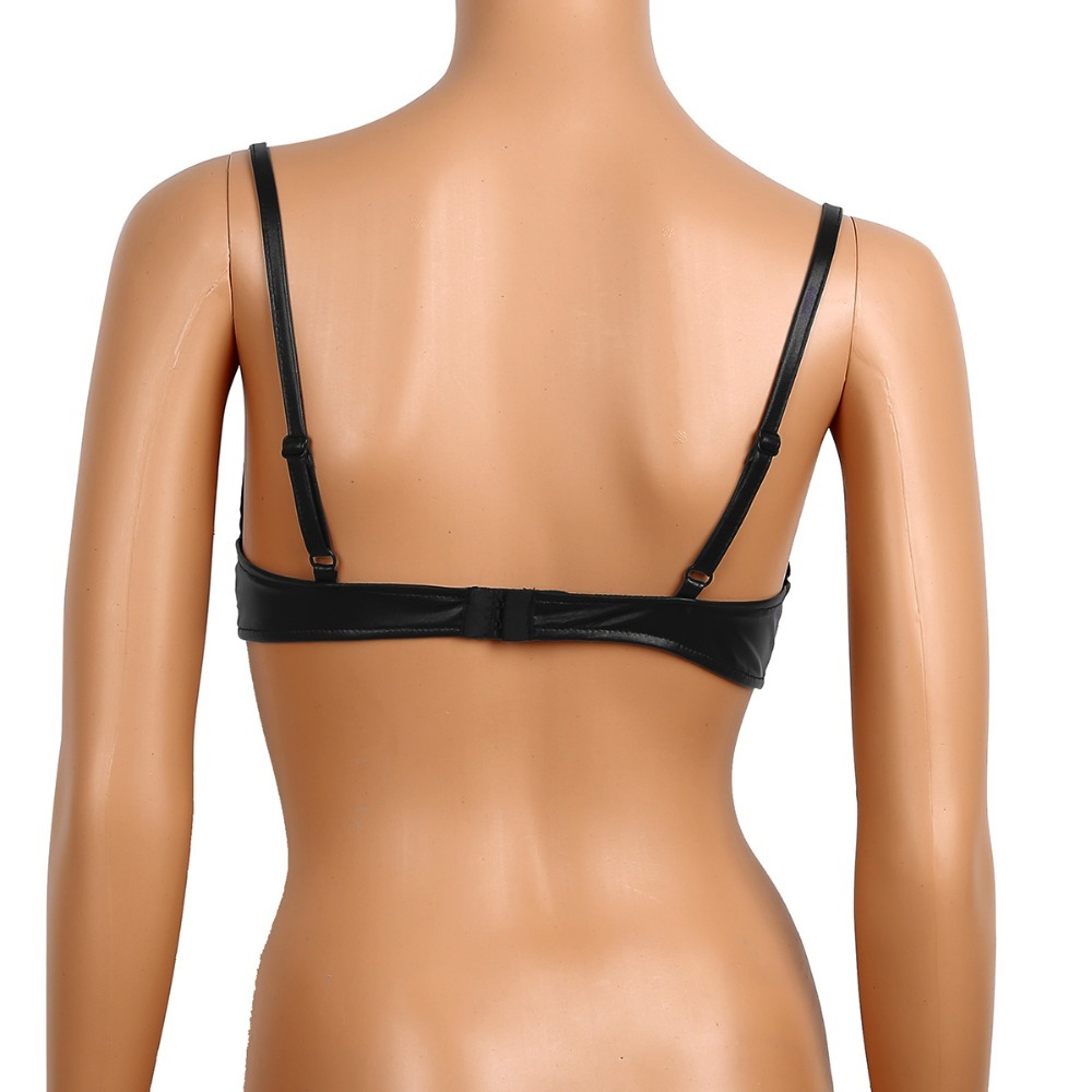 Sexy Open Cup Bra in Black Color / Faux Leather Wire-Free Shelf Bra / Female Erotic Lingerie - EVE's SECRETS