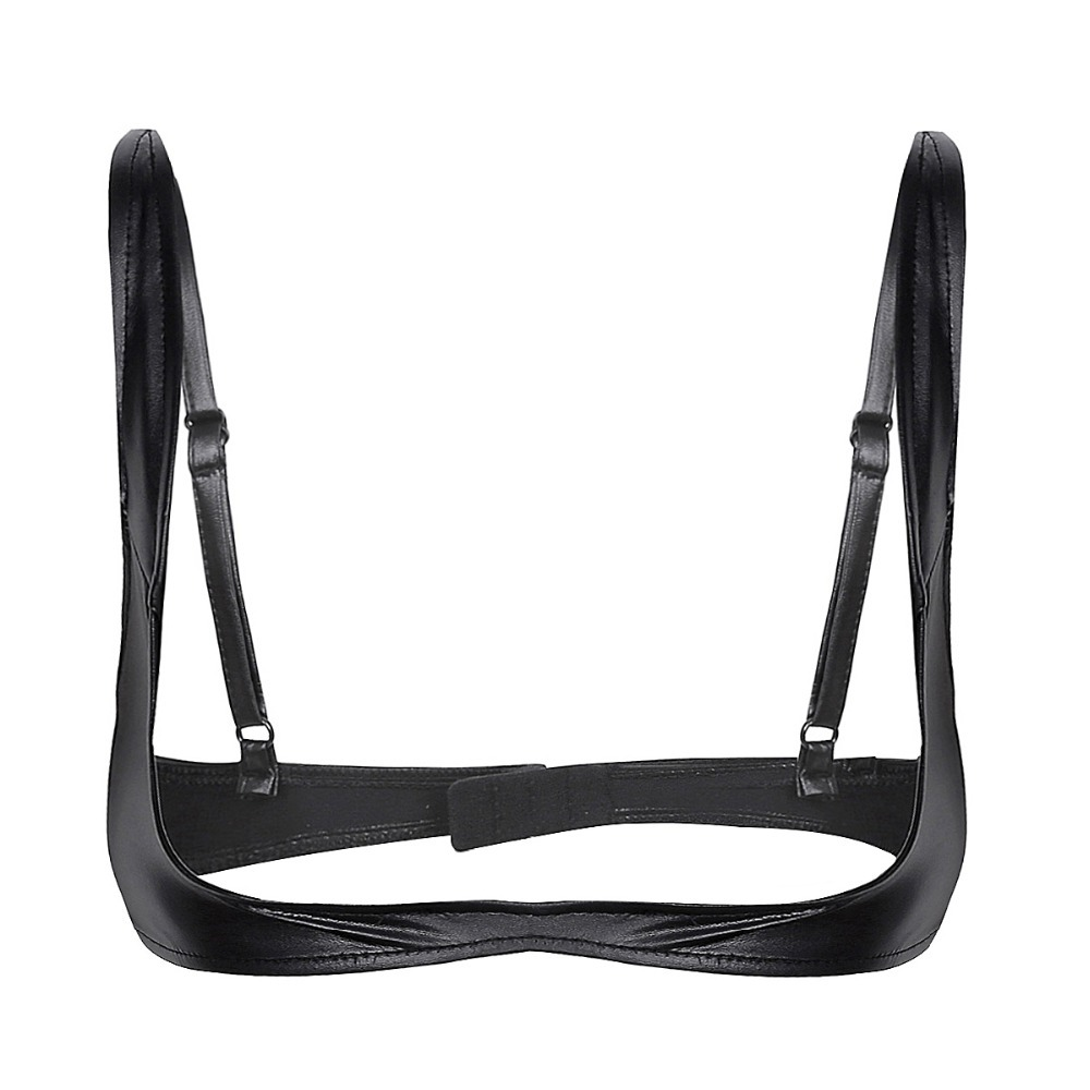 Sexy Open Cup Bra in Black Color / Faux Leather Wire-Free Shelf Bra / Female Erotic Lingerie - EVE's SECRETS