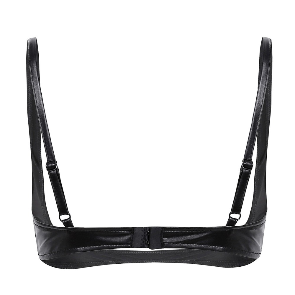 Sexy Open Cup Bra in Black Color / Faux Leather Wire-Free Shelf Bra / Female Erotic Lingerie - EVE's SECRETS