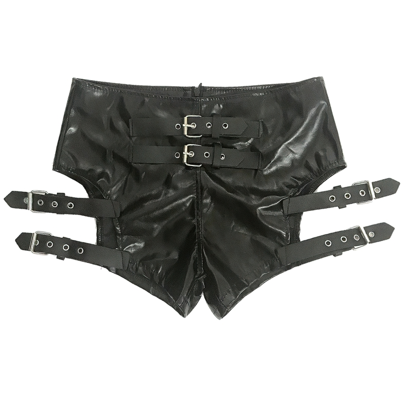 Sexy Patent Leather Shorts with Belts / Women Black Stretch Shorts / Female Fashion Clothing - EVE's SECRETS