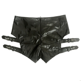 Sexy Patent Leather Shorts with Belts / Women Black Stretch Shorts / Female Fashion Clothing - EVE's SECRETS