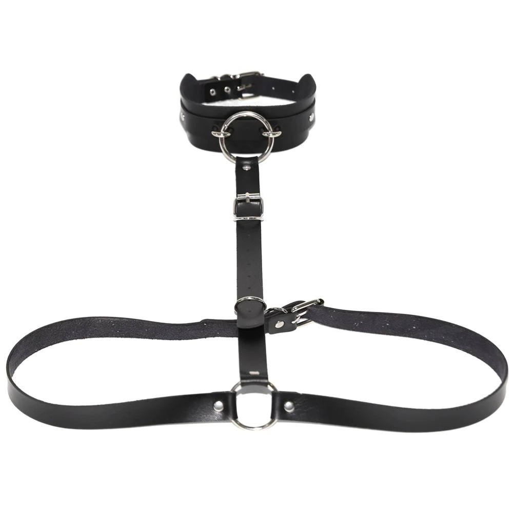 Sexy PU Leather Body Harness / Choker Collar With Metal Ring / Cosplay Erotic Accessories - EVE's SECRETS