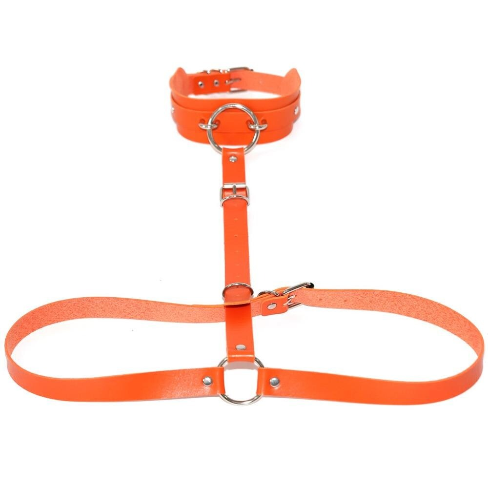 Sexy PU Leather Body Harness / Choker Collar With Metal Ring / Cosplay Erotic Accessories - EVE's SECRETS