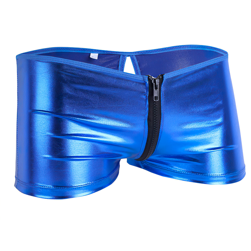 Sexy PU Leather Low-Rise Men Boxer Shorts / Open Back Zipper Closure Hole Men Underpants - EVE's SECRETS