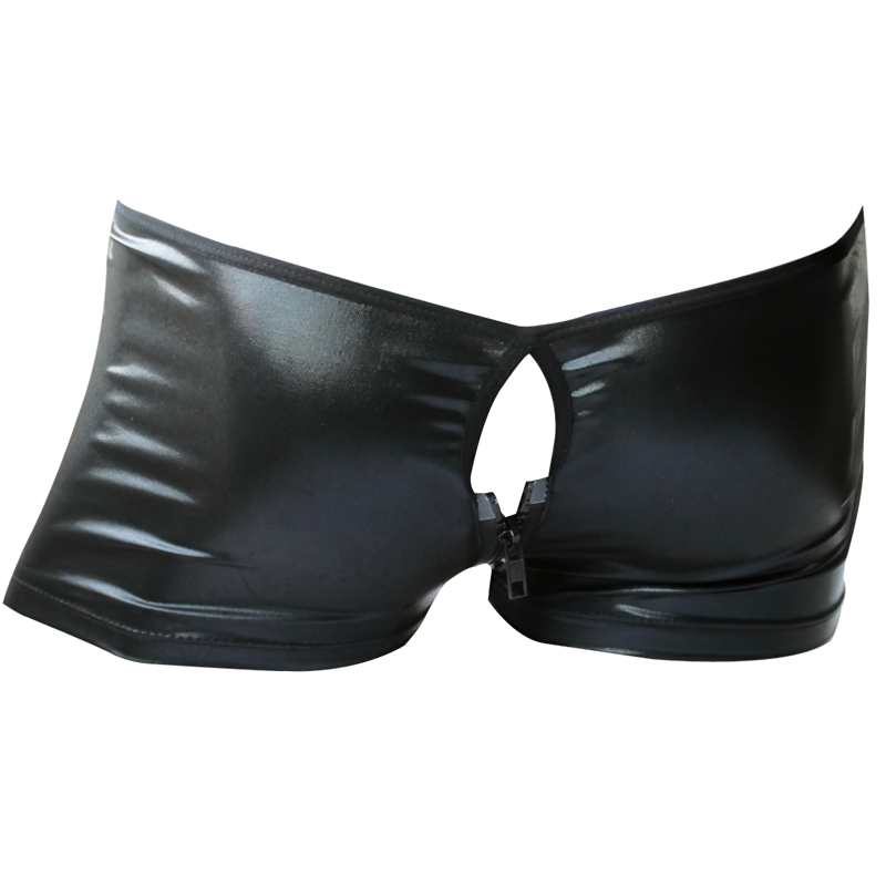 Sexy PU Leather Low-Rise Men Boxer Shorts / Open Back Zipper Closure Hole Men Underpants - EVE's SECRETS