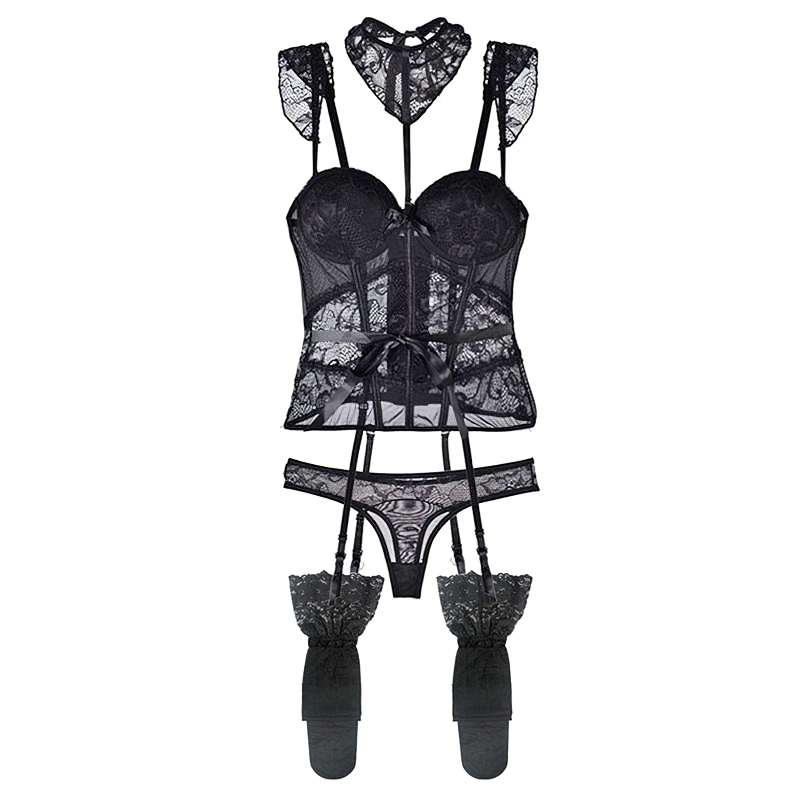 Sexy Push-Up Women's Underwear / Steampunk Fashion Clothes / Fetish Set of Bra top + Stockings - EVE's SECRETS