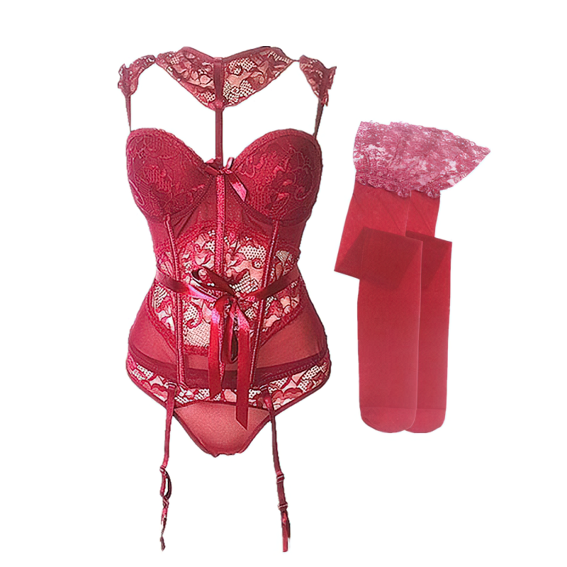 Sexy Push-Up Women's Underwear / Steampunk Fashion Clothes / Fetish Set of Bra top + Stockings - EVE's SECRETS