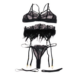 Sexy Sensual Lace Lingerie With Feathers For Women / Exotic Underwear Set With Garters - EVE's SECRETS