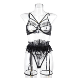 Sexy Sensual Lace Lingerie With Feathers For Women / Exotic Underwear Set With Garters - EVE's SECRETS
