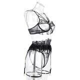 Sexy Sensual Lace Lingerie With Feathers For Women / Exotic Underwear Set With Garters - EVE's SECRETS