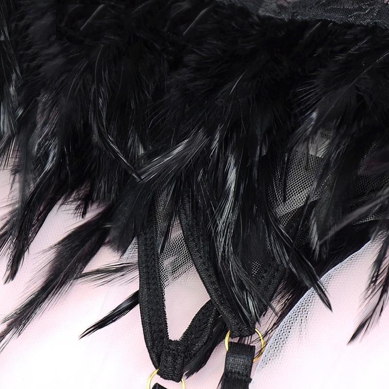 Sexy Sensual Lace Lingerie With Feathers For Women / Exotic Underwear Set With Garters - EVE's SECRETS