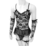Sexy Sissy-Dessous-Set für Herren / verführerische Spitzenunterwäsche für Herren mit Schleifen / erotische Outfits für Männer