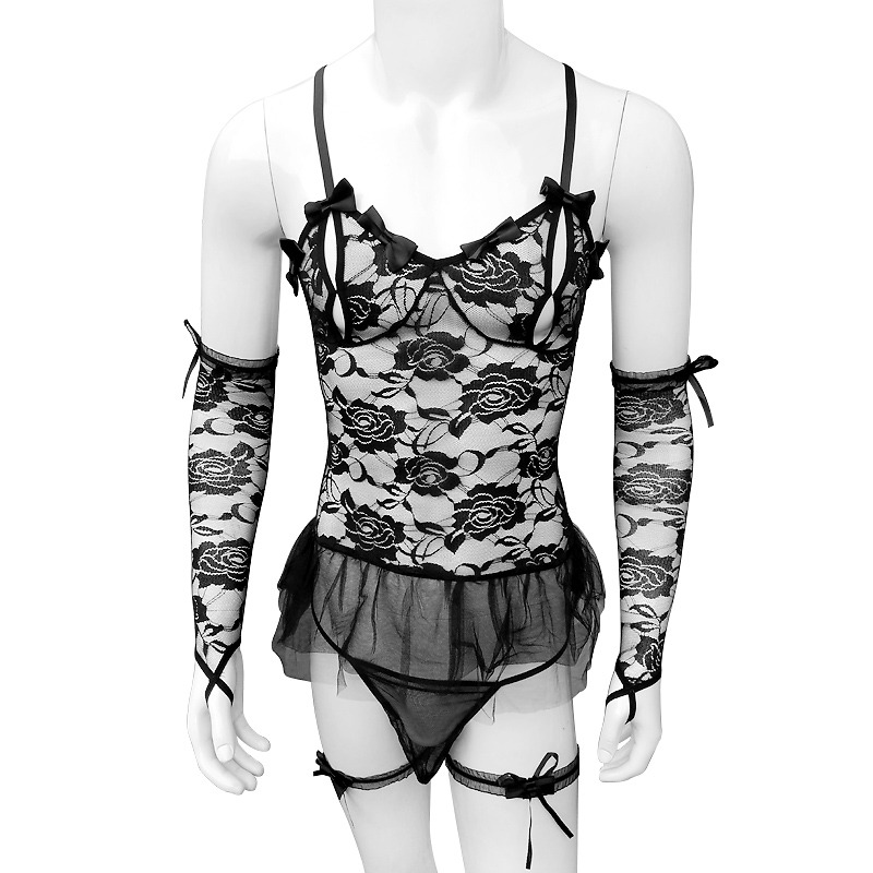 Sexy Sissy Lingerie Set for Men / Men's Tempting Lace Underwear with Bows / Male Erotic Outfits - EVE's SECRETS