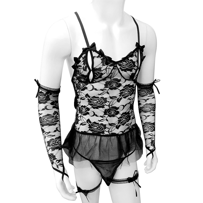 Sexy Sissy Lingerie Set for Men / Men's Tempting Lace Underwear with Bows / Male Erotic Outfits - EVE's SECRETS