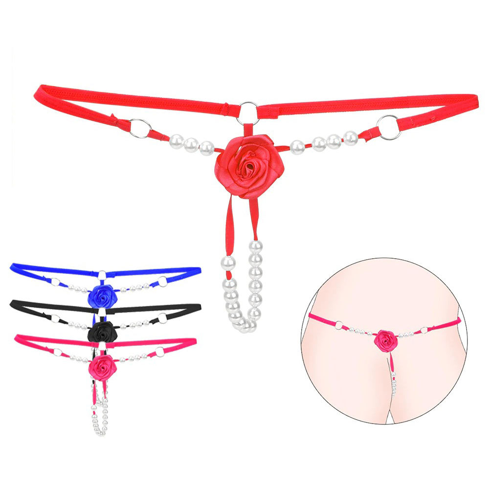 Sexy Women's Open Crotch Underwear / Attractive Open Beading Flower G-String Thong - EVE's SECRETS