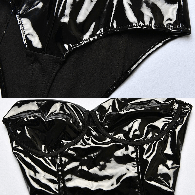 Sexy Strapless Bodysuit for Ladies / Wet Look Sleeveless Jumpsuit / Women's Erotic Outfits - EVE's SECRETS