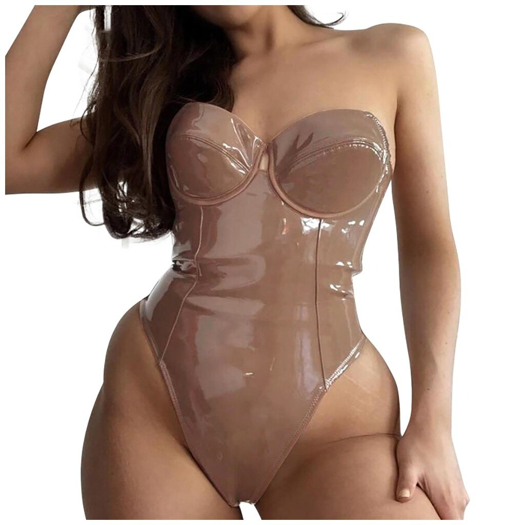 Sexy Strapless Bodysuit for Ladies / Wet Look Sleeveless Jumpsuit / Erotic Women's Lingerie - EVE's SECRETS