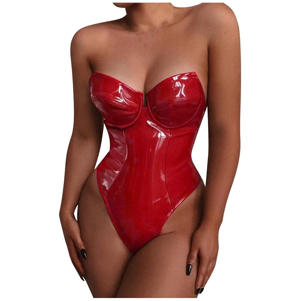 Sexy Strapless Bodysuit for Ladies / Wet Look Sleeveless Jumpsuit / Erotic Women's Lingerie - EVE's SECRETS