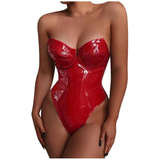 Sexy trägerloser Body für Damen / ärmelloser Wet-Look-Overall / erotische Damen-Outfits